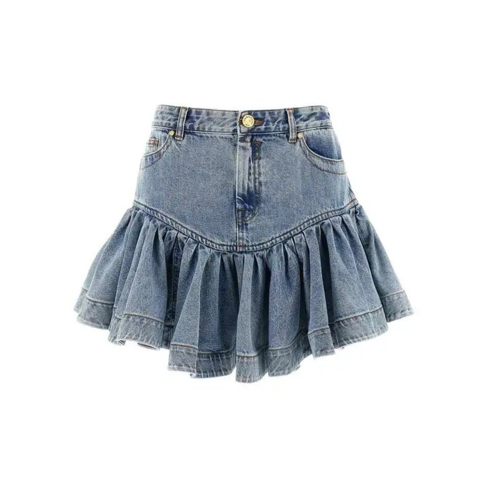 Zimmermann Denim Frill Mini Skirt Sea Foam Blue Ruffle 3878SS251 Size 1 US 6 NEW